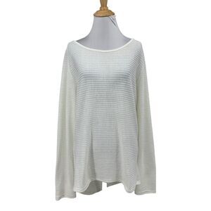 Style Dome Shirt Womens L Large Ivory Striped Long Sleeve Scoop Neck Raglan